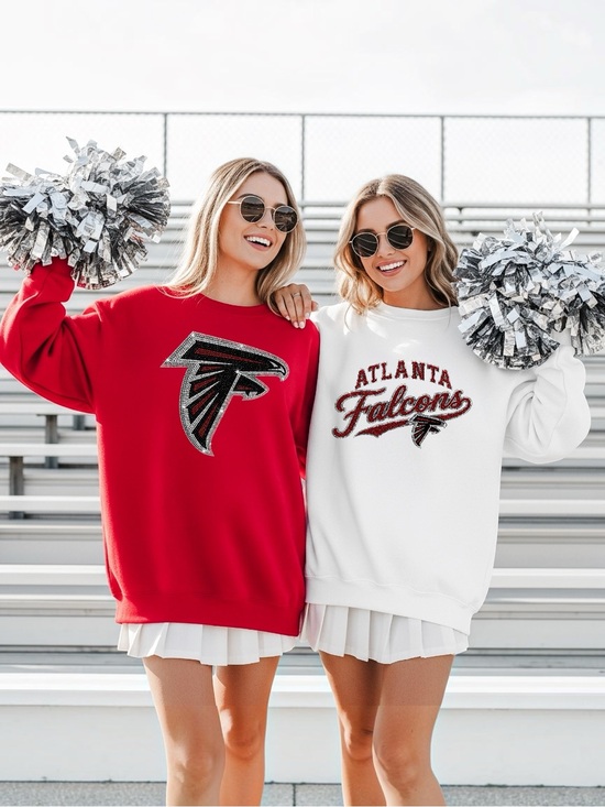 Coolgiftsss Tops - Atlanta Falcons Black Crewneck Sweatshirt faux rhinestone pick 1 unisex S M L XL